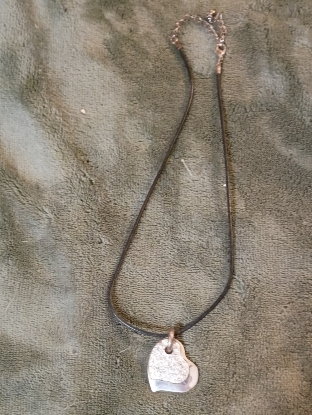 Source Unknown Silver Heart Pendant Necklace with Black Cord